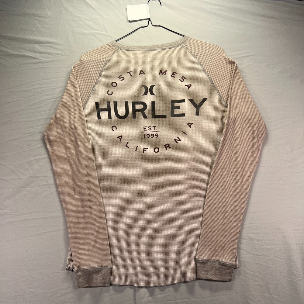 Hurley Shirt Mens Large Brown Henley Waffle Long Sleeve Thermal Surf Skate Y2K - Picture 3 of 12